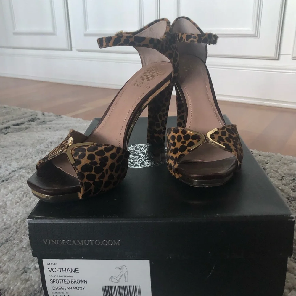 Vince Camuto Leopard Print Ankle Strap High Heels